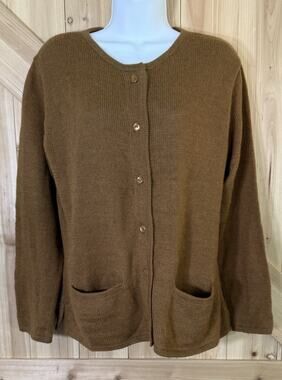 Eco-Alpaca Vtg Cardigan Sweater Brown Button Front Pockets Quiet Luxury Sz XL